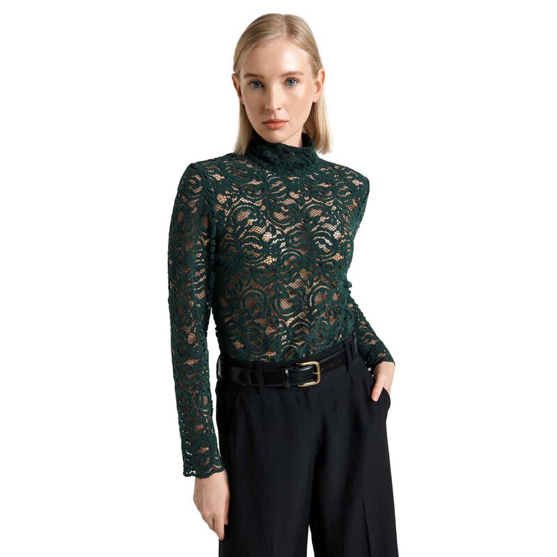 Cue European Flocked Lace Long Sleeve Top image number 0